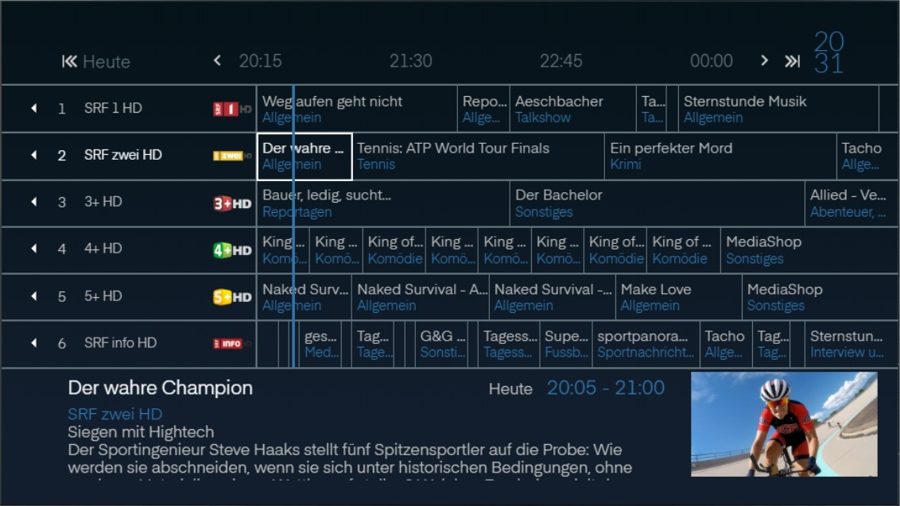 Programm-Guide auf dem Fernseher